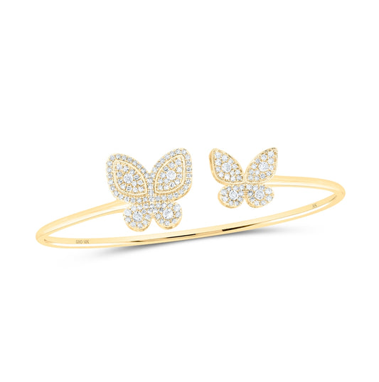 10K White Or Yellow Gold Womens Round Diamond Butterfly Bangle Bracelet