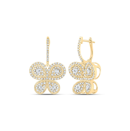 10K Yellow Or White Or Rose Gold Womens Round Diamond Butterfly Earrings