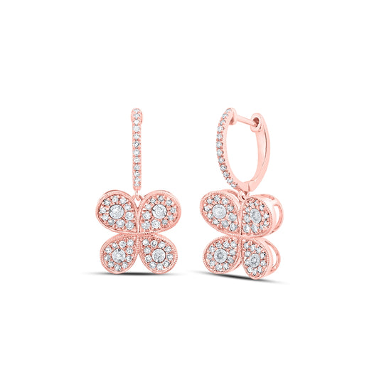 10K Rose Gold Womens Round Diamond Butterfly Hoop Dangle Earrings 3/4 Cttw