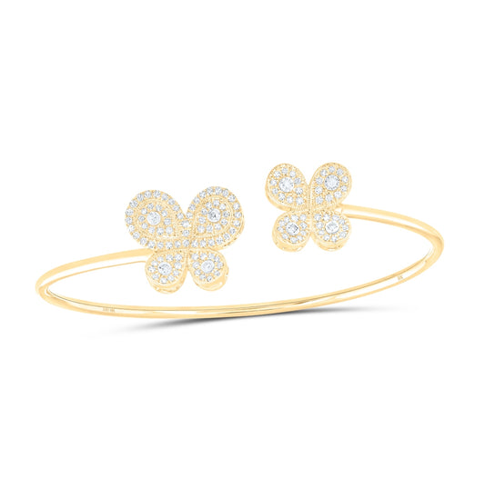 10K Yellow Or White Or Rose Gold Womens Round Diamond Butterfly Open Bangle Bracelet 5/8 Cttw
