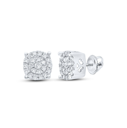 10K White Gold Womens Round Diamond Cluster Earrings 1/8 Cttw