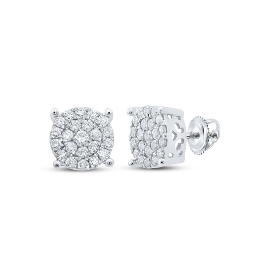 10K White Gold Womens Round Diamond Cluster Earrings 3/4 Cttw
