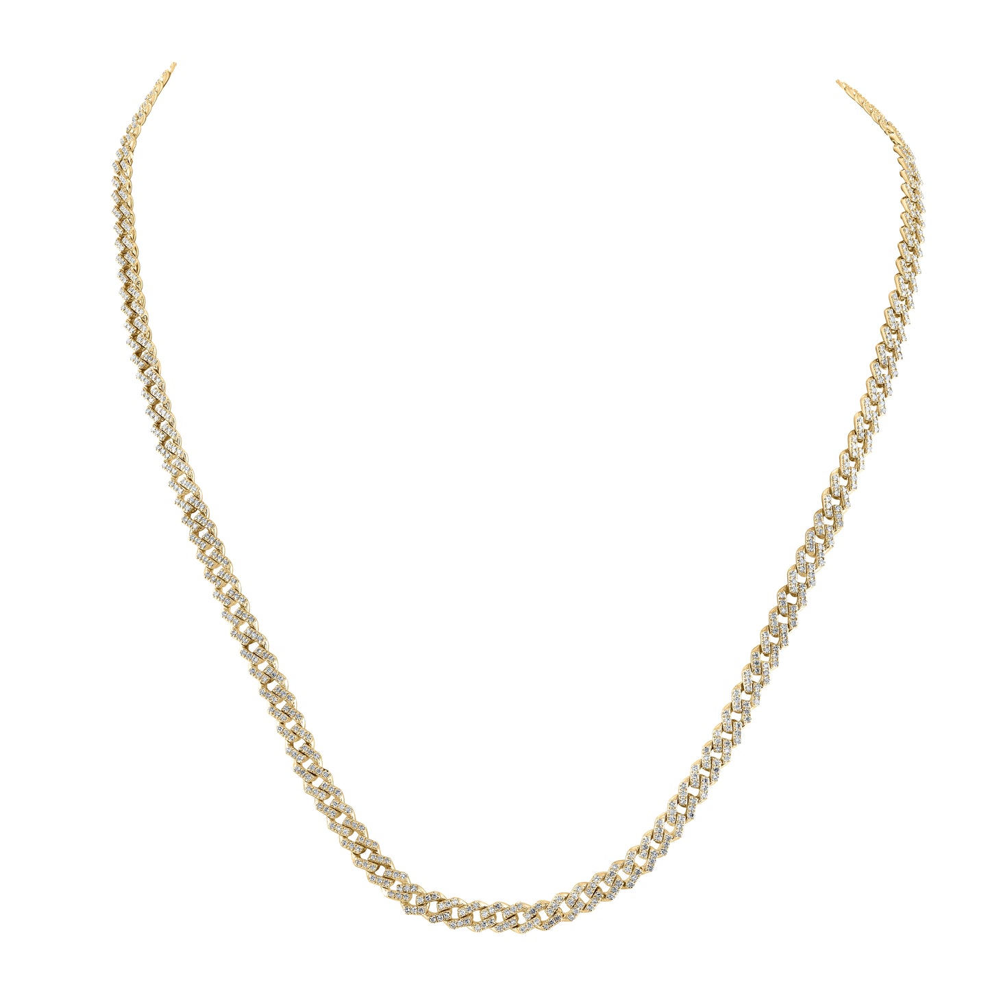 10K Yellow Gold Mens Round Diamond 22-inch Cuban Link Chain Necklace 4-1/5 Cttw, Width: 0.2 In