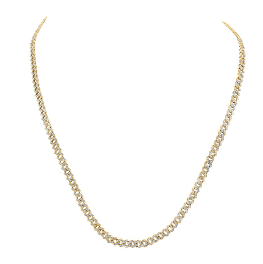 10K Yellow Gold Mens Round Diamond 22-inch Cuban Link Chain Necklace 4-1/5 Cttw, Width: 0.2 In