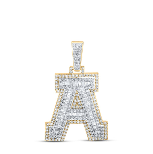 10K Yellow Gold Mens Round Diamond Initial Letter Charm Pendant