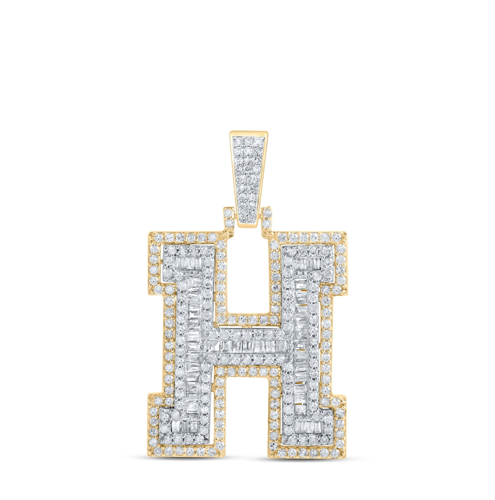 10K Yellow Gold Mens Round Diamond Initial Letter Charm Pendant