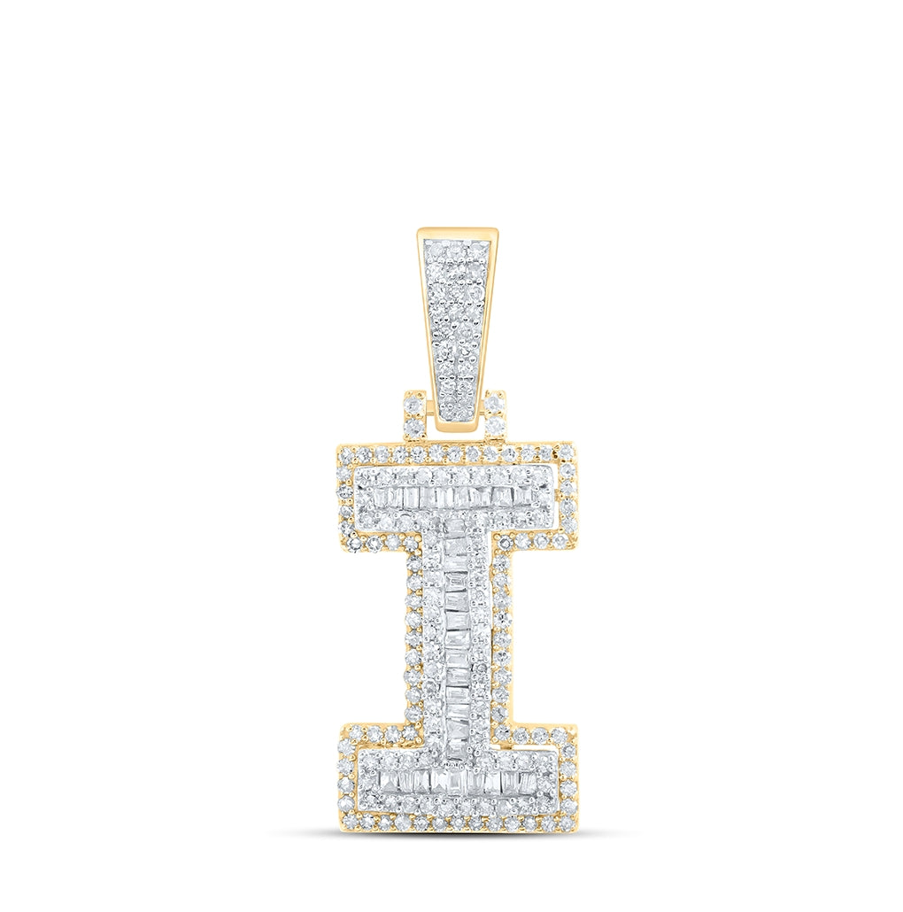 10K Yellow Gold Mens Round Diamond Initial Letter Charm Pendant