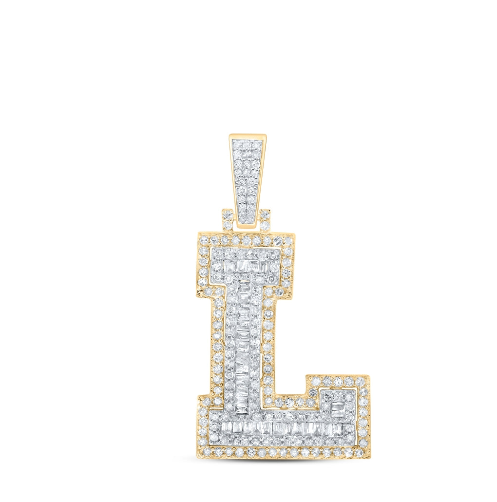 10K Yellow Gold Mens Round Diamond Initial Letter Charm Pendant