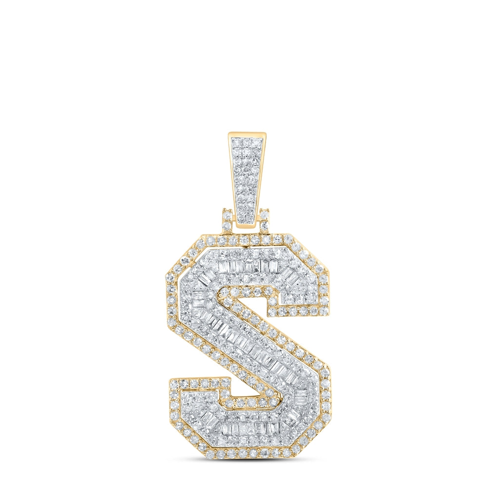 10K Yellow Gold Mens Round Diamond Initial Letter Charm Pendant