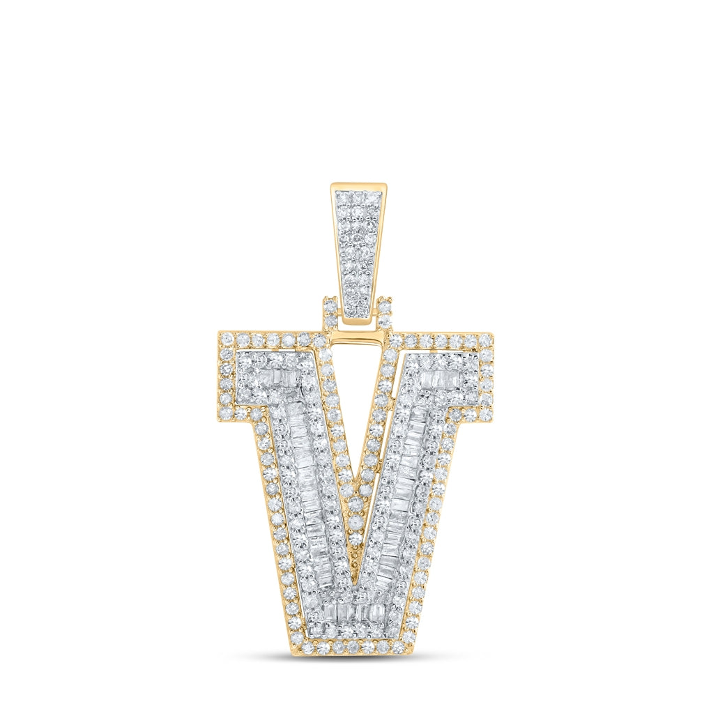 10K Yellow Gold Mens Round Diamond Initial Letter Charm Pendant