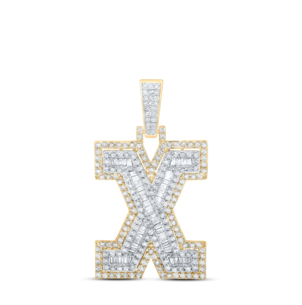 10K Yellow Gold Mens Round Diamond Initial Letter Charm Pendant