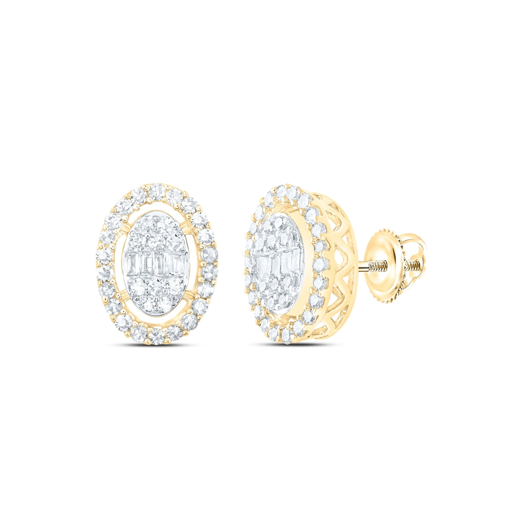 10K White Or Yellow Gold Womens Baguette Diamond Oval Earrings
