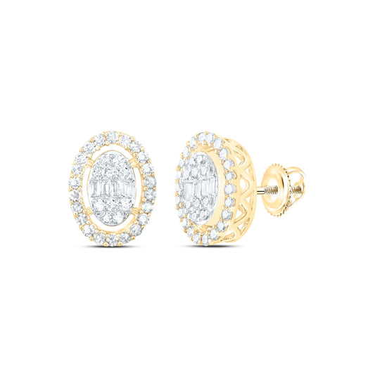 10K White Or Yellow Gold Womens Baguette Diamond Oval Earrings