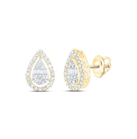10K White Or Yellow Gold Womens Baguette Diamond Teardrop Earrings