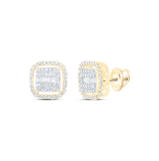 10K White Or Yellow Gold Womens Baguette Diamond Square Earrings