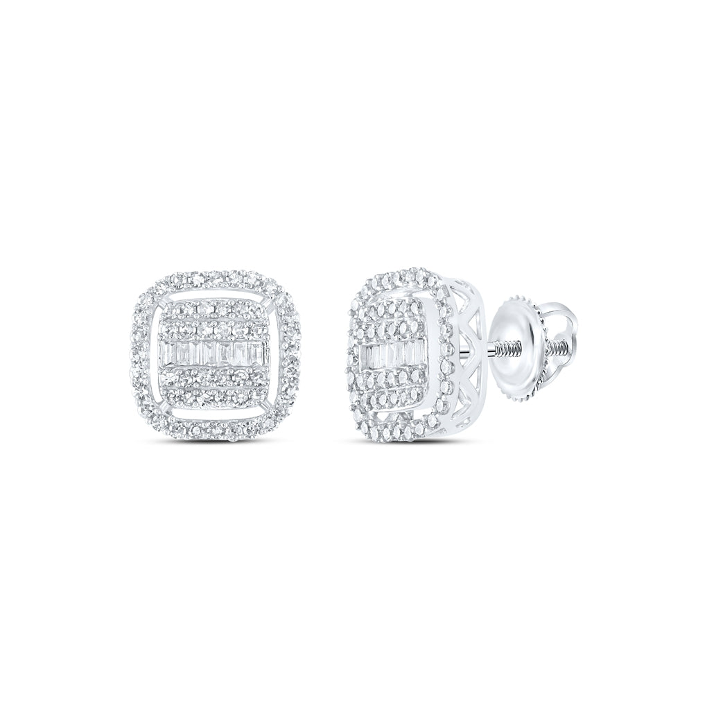 10K White Or Yellow Gold Womens Baguette Diamond Square Earrings