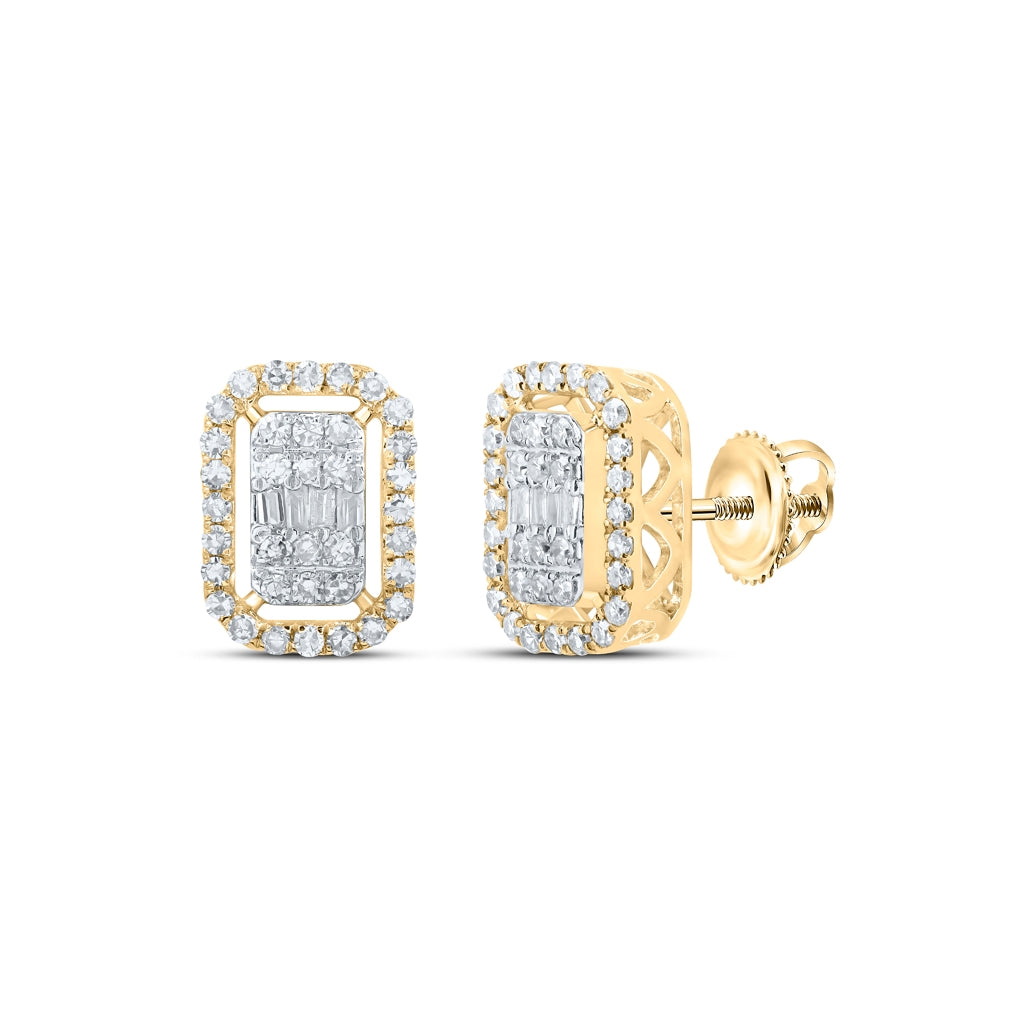 10K White Or Yellow Gold Womens Round Diamond Rectangle Earrings