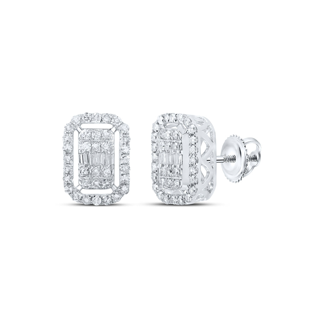 10K White Or Yellow Gold Womens Round Diamond Rectangle Earrings