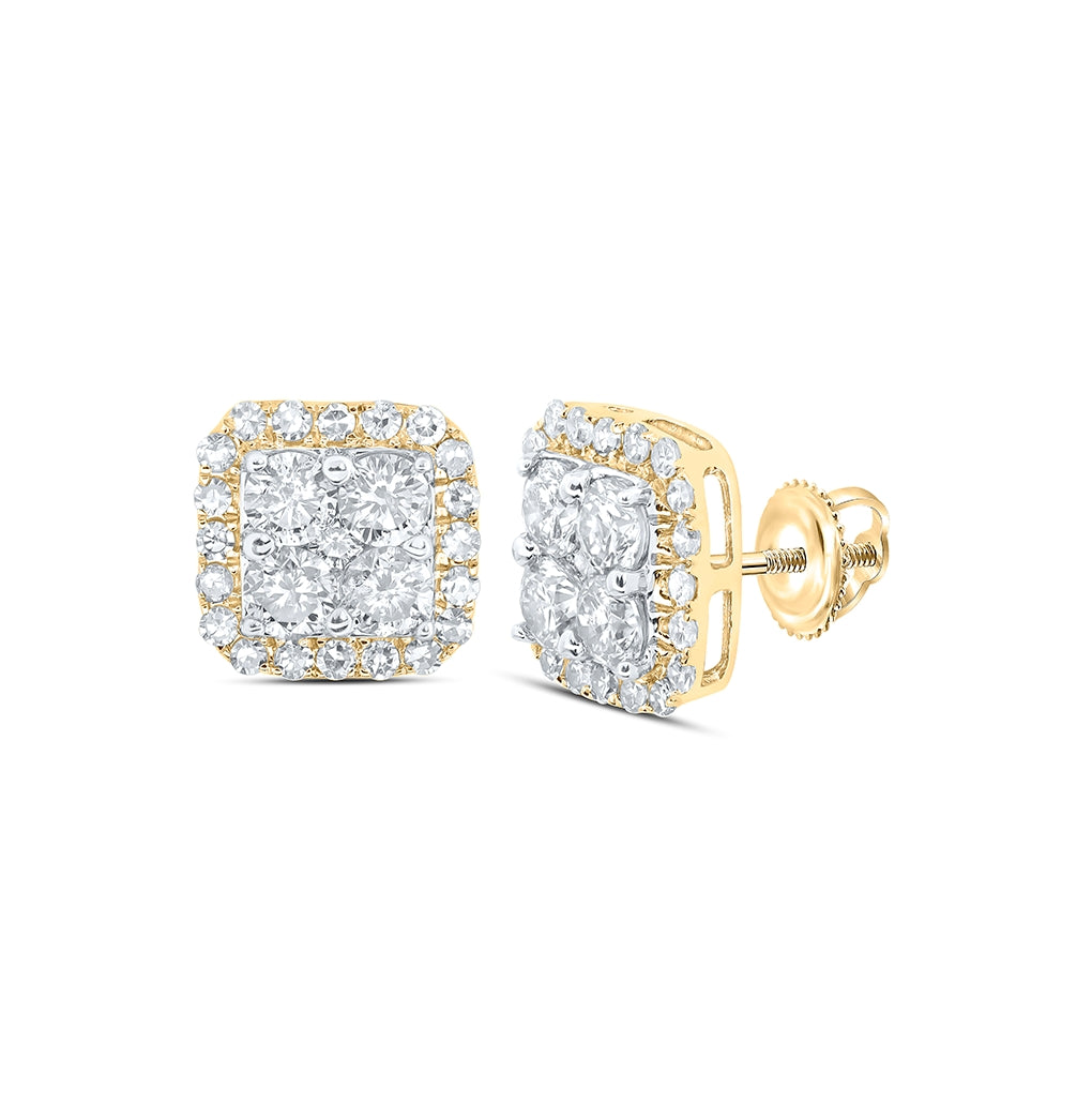10K White Or Yellow Gold Womens Round Diamond Square Earrings