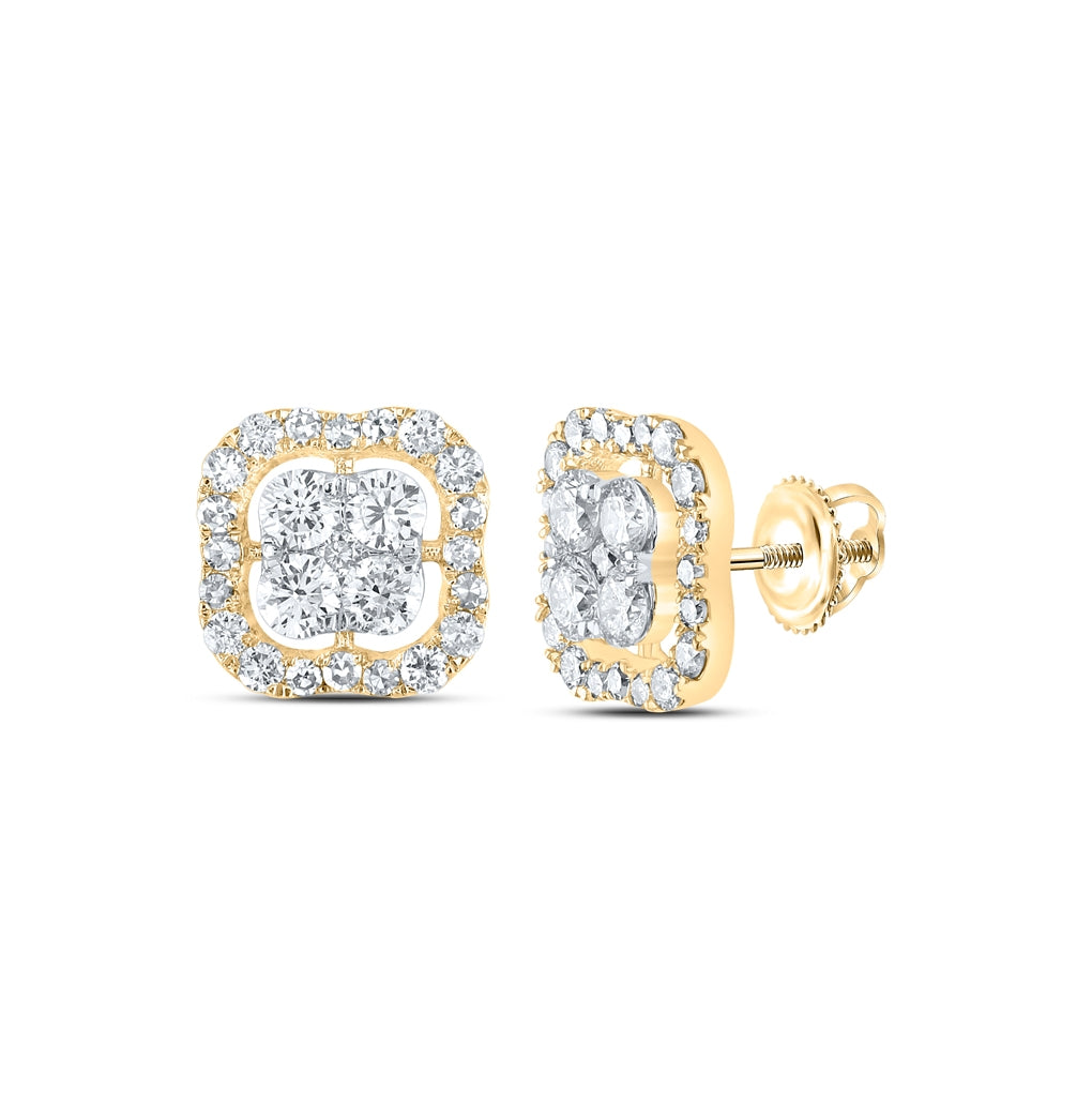 10K White Or Yellow Gold Womens Round Diamond Square Earrings