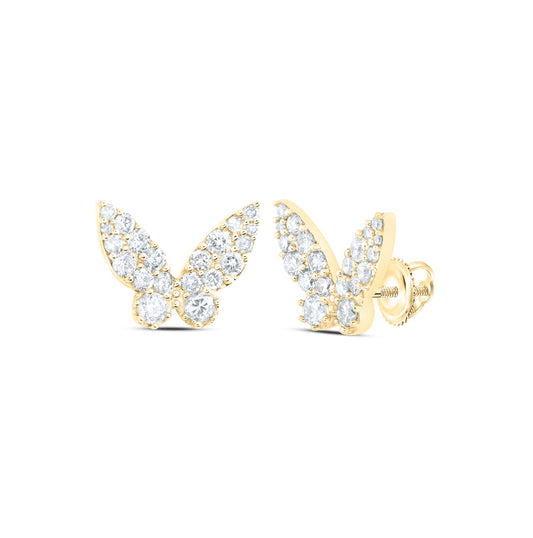 10K White Or Yellow Gold Womens Round Diamond Butterfly Earrings