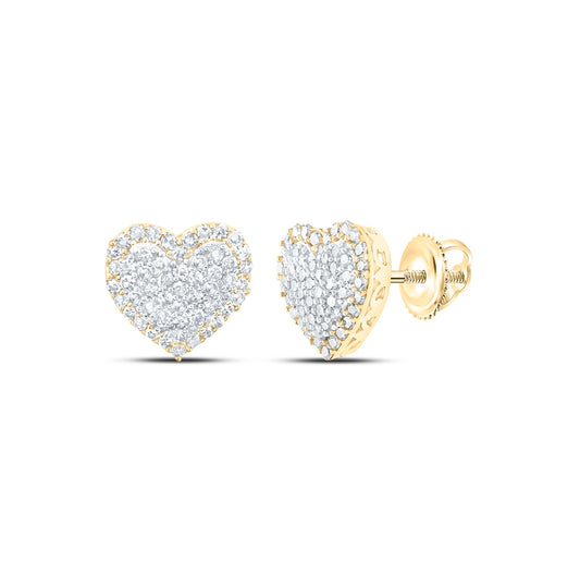 10K White Or Yellow Gold Womens Round Diamond Heart Earrings