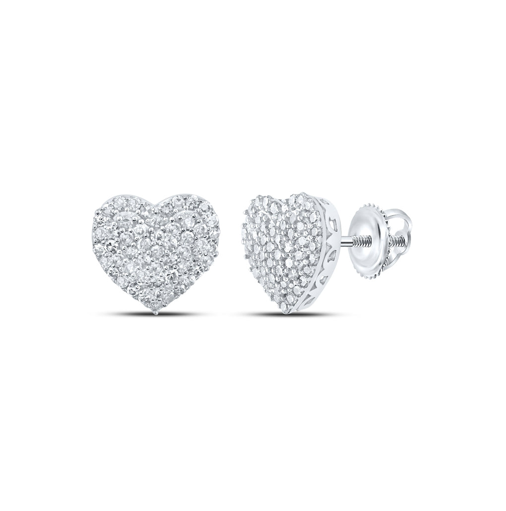 10K White Or Yellow Gold Womens Round Diamond Heart Earrings