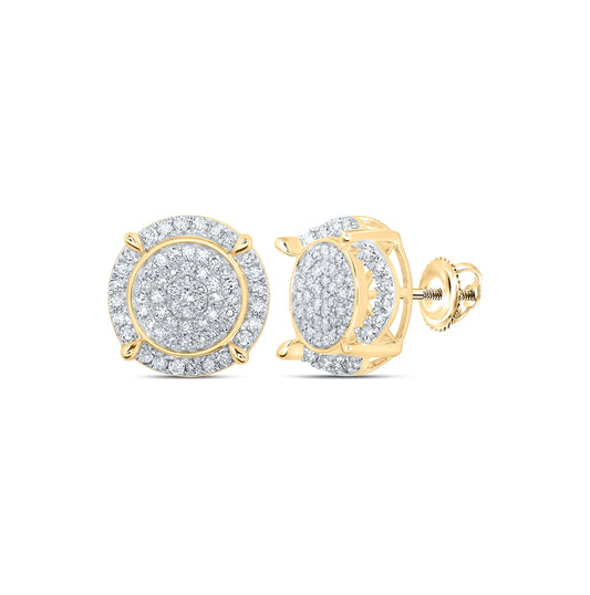 10K Yellow Gold Womens Round Diamond Circle Cluster Earrings 1 Cttw