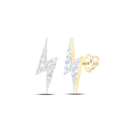 10K White Or Yellow Gold Round Diamond Bolt Lightning Stud Earrings