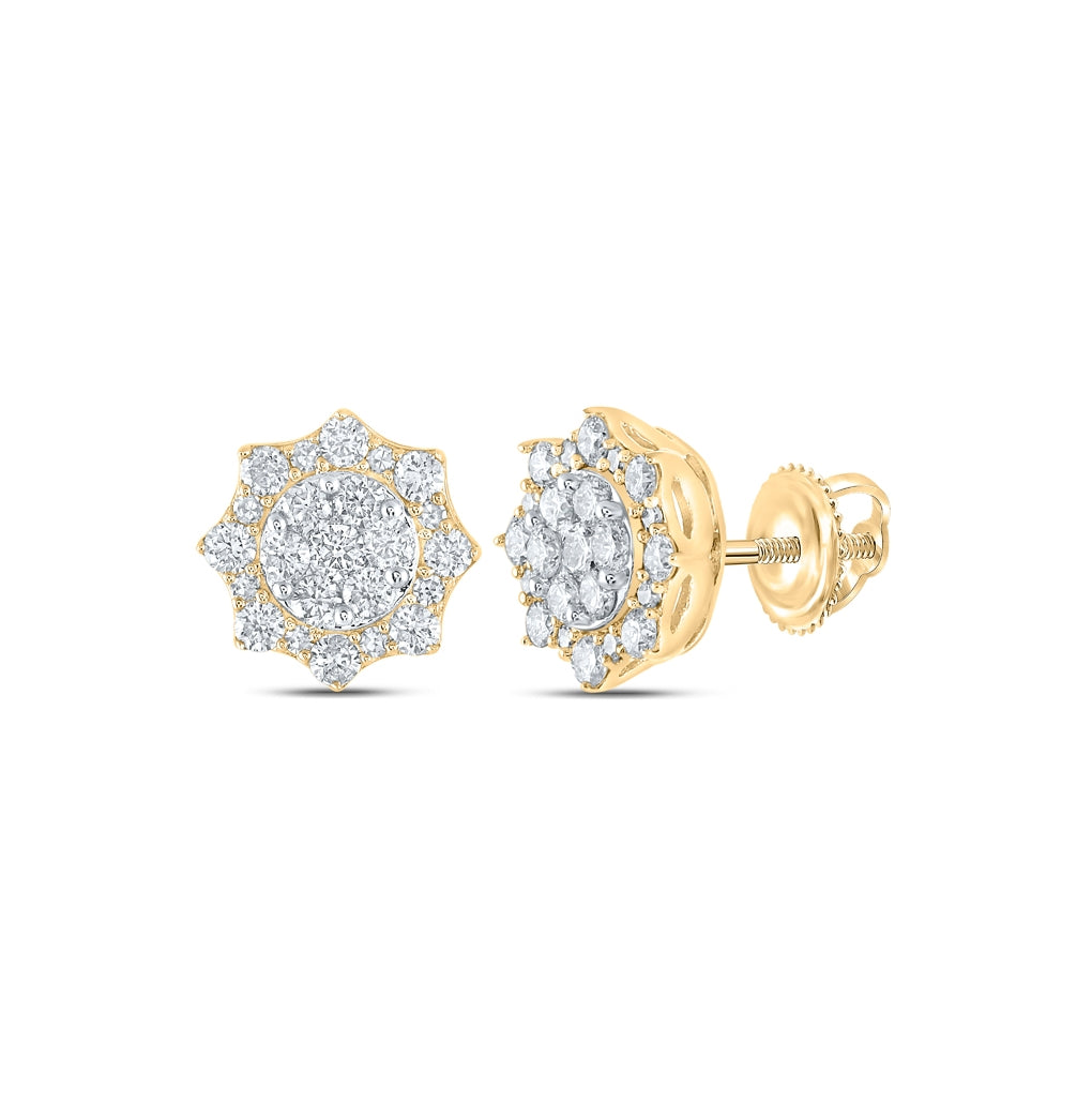 10K Yellow Gold Women's Round Diamond Cluster Earrings 3/4ctw