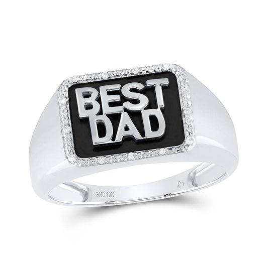 10K White Gold Mens Round Diamond BEST DAD Band Ring 1/20 Cttw, Mens Size: 7-13