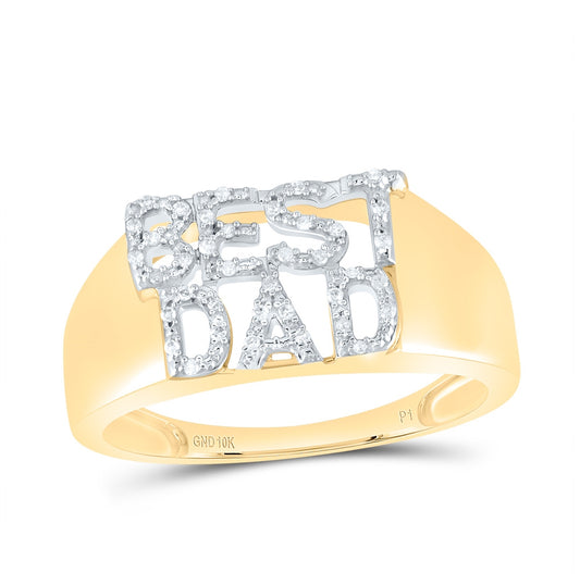 10K White Or Yellow Gold Mens Round Diamond BEST DAD Band Ring , Mens Size: 7-13