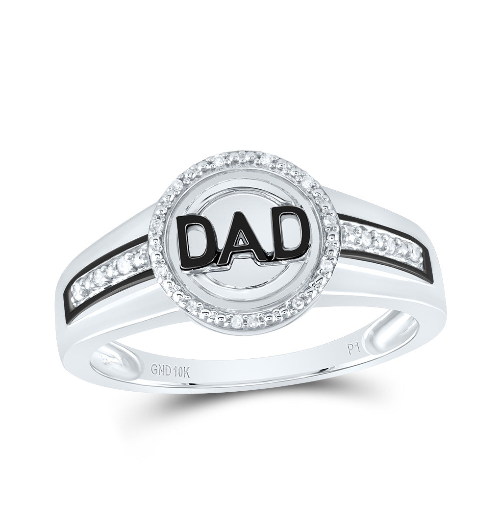 10K White Or Yellow Gold Mens Round Diamond DAD Circle Ring , Mens Size: 7-13