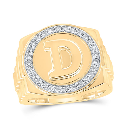 10K Yellow Gold Mens Round Diamond D Letter Circle Ring 1/2 Cttw, Mens Size: 7-13