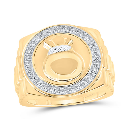 10K Yellow Gold Mens Round Diamond Money Bag Circle Ring 1/2 Cttw, Mens Size: 7-13