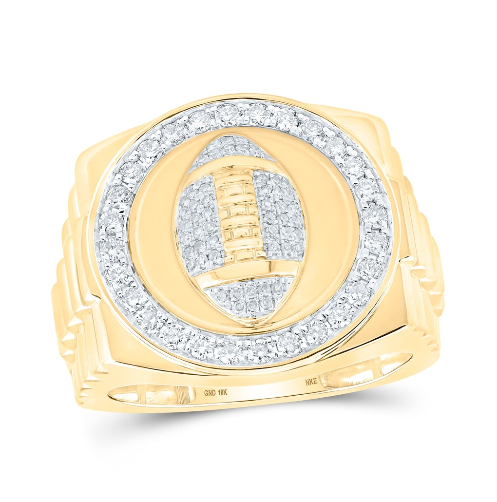 10K Yellow Gold Mens Round Diamond Football Circle Ring 5/8 Cttw, Mens Size: 7-13