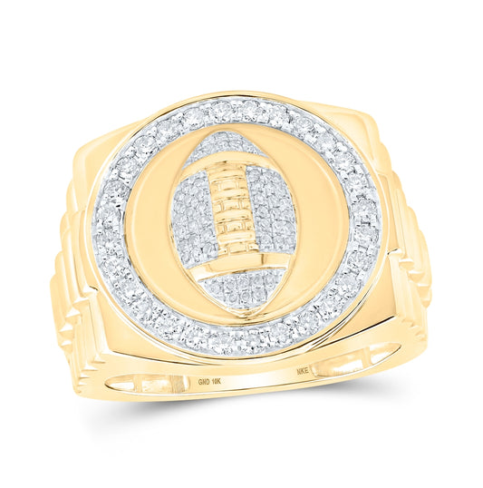 10K Yellow Gold Mens Round Diamond Football Circle Ring 5/8 Cttw, Mens Size: 7-13