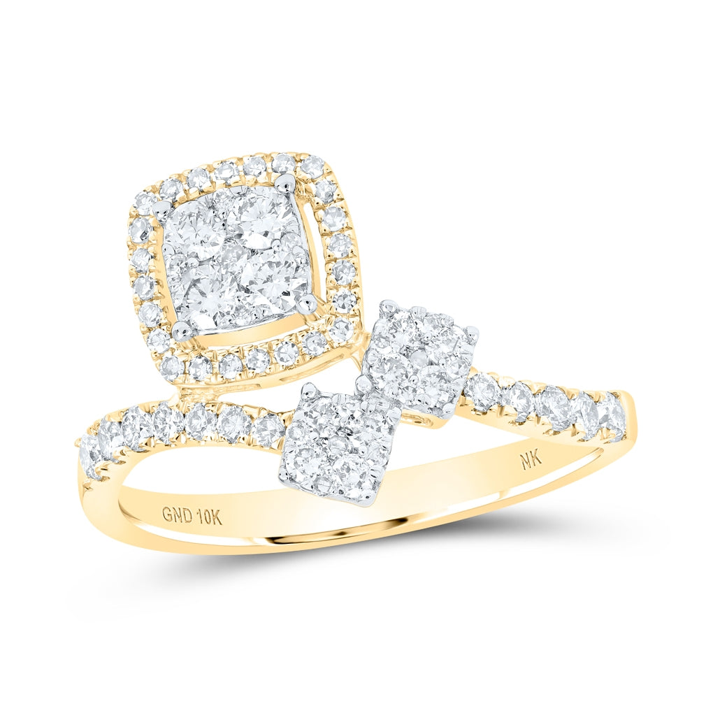 10K White Or Yellow Or Rose Gold Womens Round Diamond Square Ring , Womens Size: 5-10