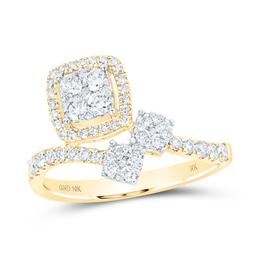10K White Or Yellow Or Rose Gold Womens Round Diamond Square Ring , Womens Size: 5-10
