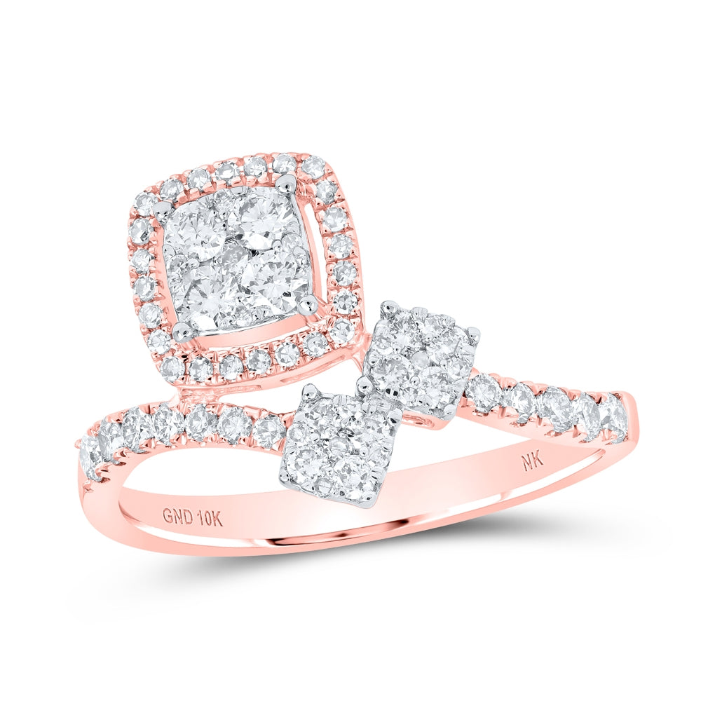 10K White Or Yellow Or Rose Gold Womens Round Diamond Square Ring , Womens Size: 5-10