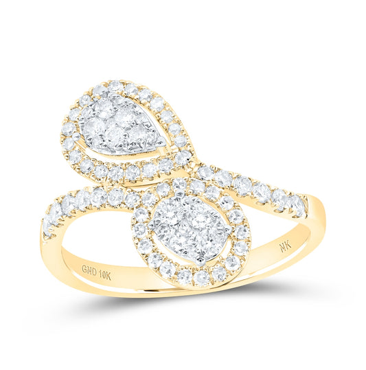 10kt Yellow Or White Or Rose Gold Womens Round Diamond Bypass Teardrop Ring 5/8 Cttw, Womens Size: 5-10