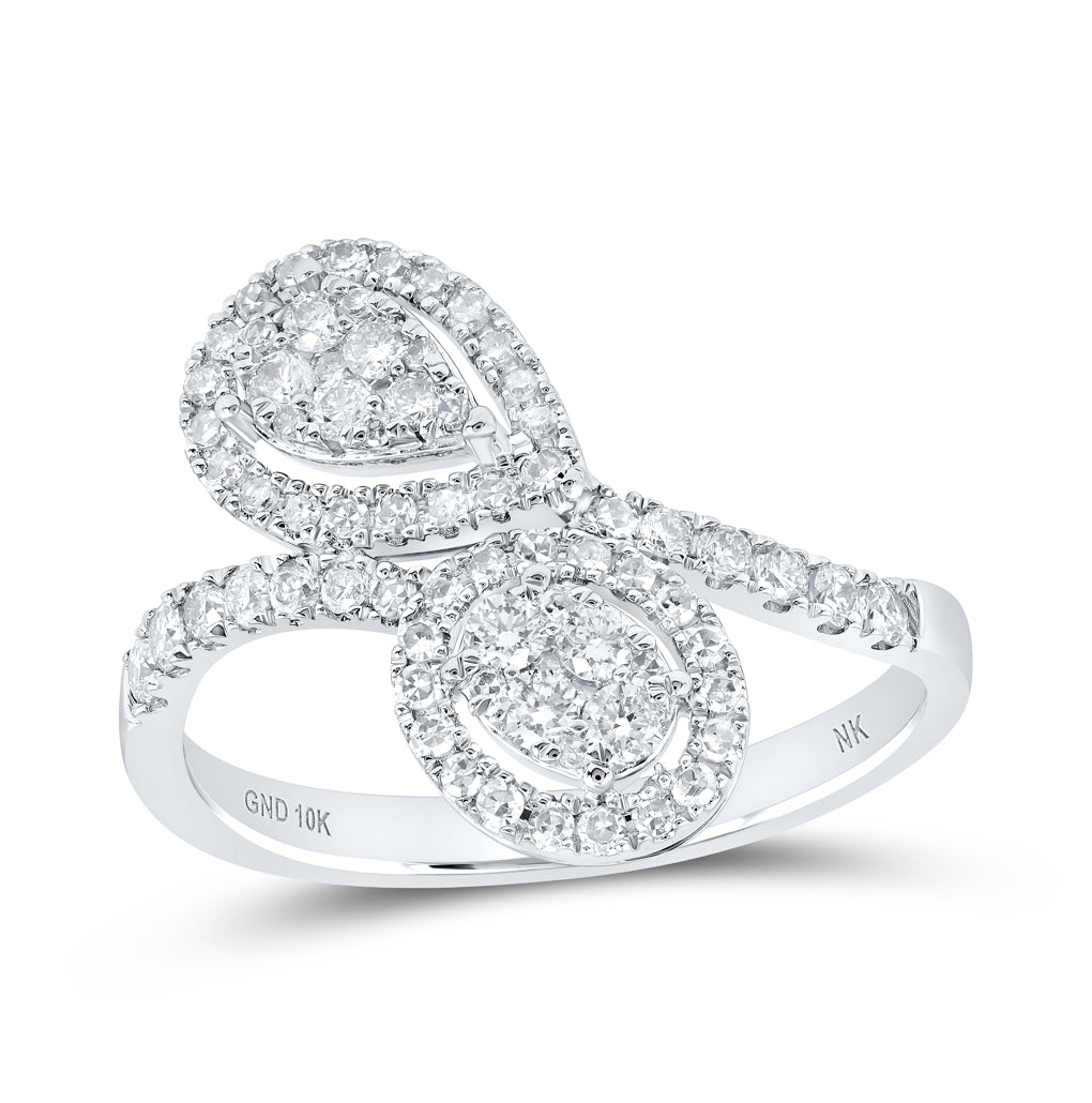 10kt Yellow Or White Or Rose Gold Womens Round Diamond Bypass Teardrop Ring 5/8 Cttw, Womens Size: 5-10