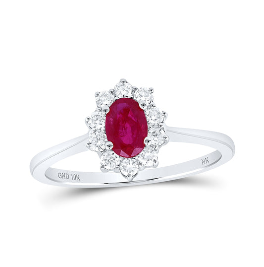 10K White Or Rose Gold Womens Oval Ruby Diamond Halo Ring , Womens Size: 5-10