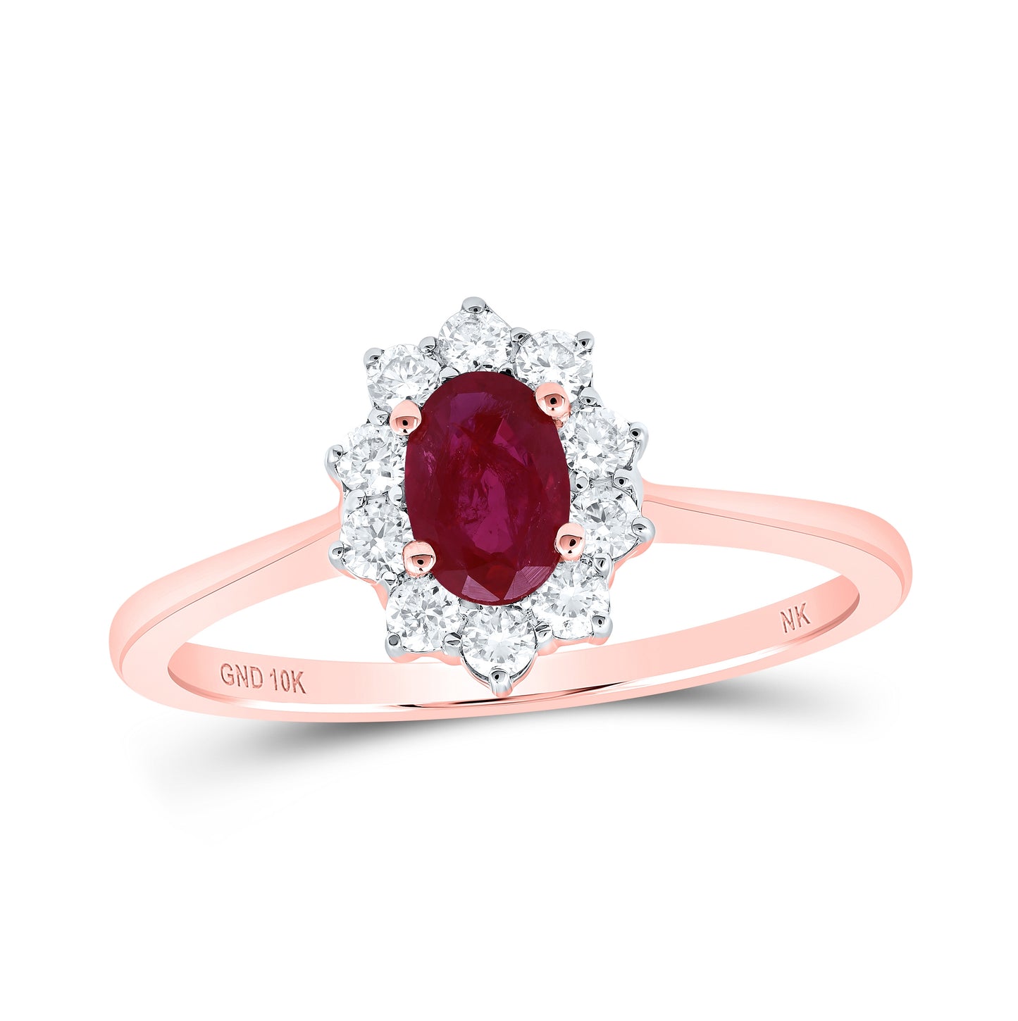 10K White Or Rose Gold Womens Oval Ruby Diamond Halo Ring , Womens Size: 5-10