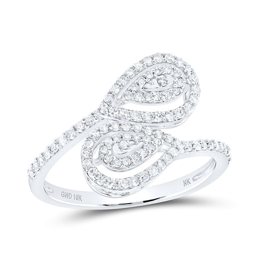 10K Yellow Or White Or Rose Gold Womens Round Diamond Bypass Teardrop Ring , Womens Size: 5-10