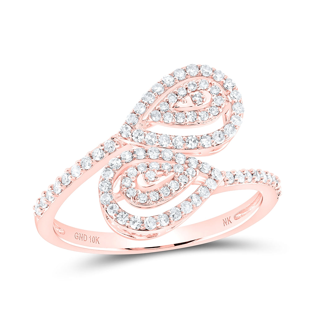 10K Yellow Or White Or Rose Gold Womens Round Diamond Bypass Teardrop Ring , Womens Size: 5-10