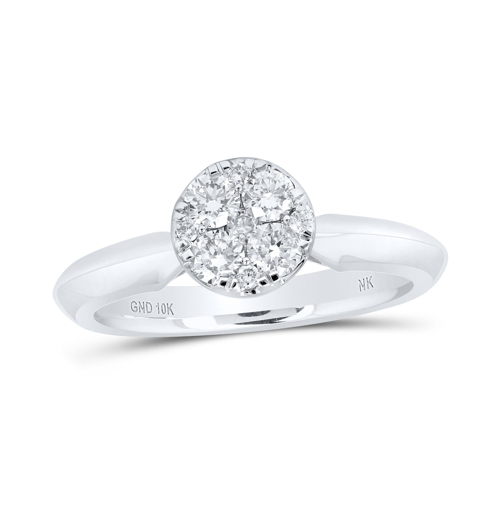 10K White Gold Womens Round Diamond Cluster Ring 1/2ctw, Womens Size: 5-10