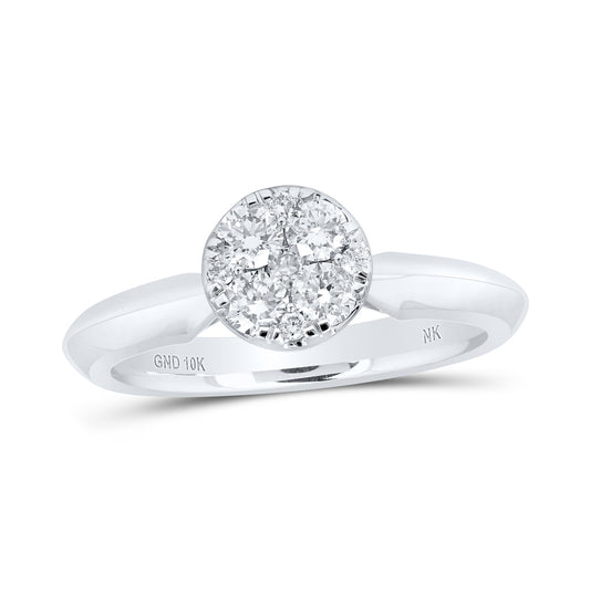 10K White Gold Womens Round Diamond Cluster Ring 1/2ctw, Womens Size: 5-10