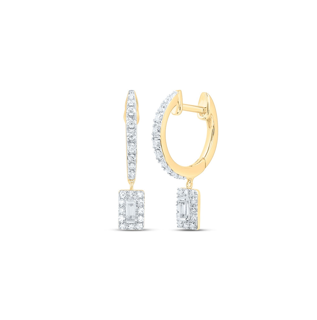 10K White Or Yellow Gold Womens Round Diamond Hoop Dangle Earrings