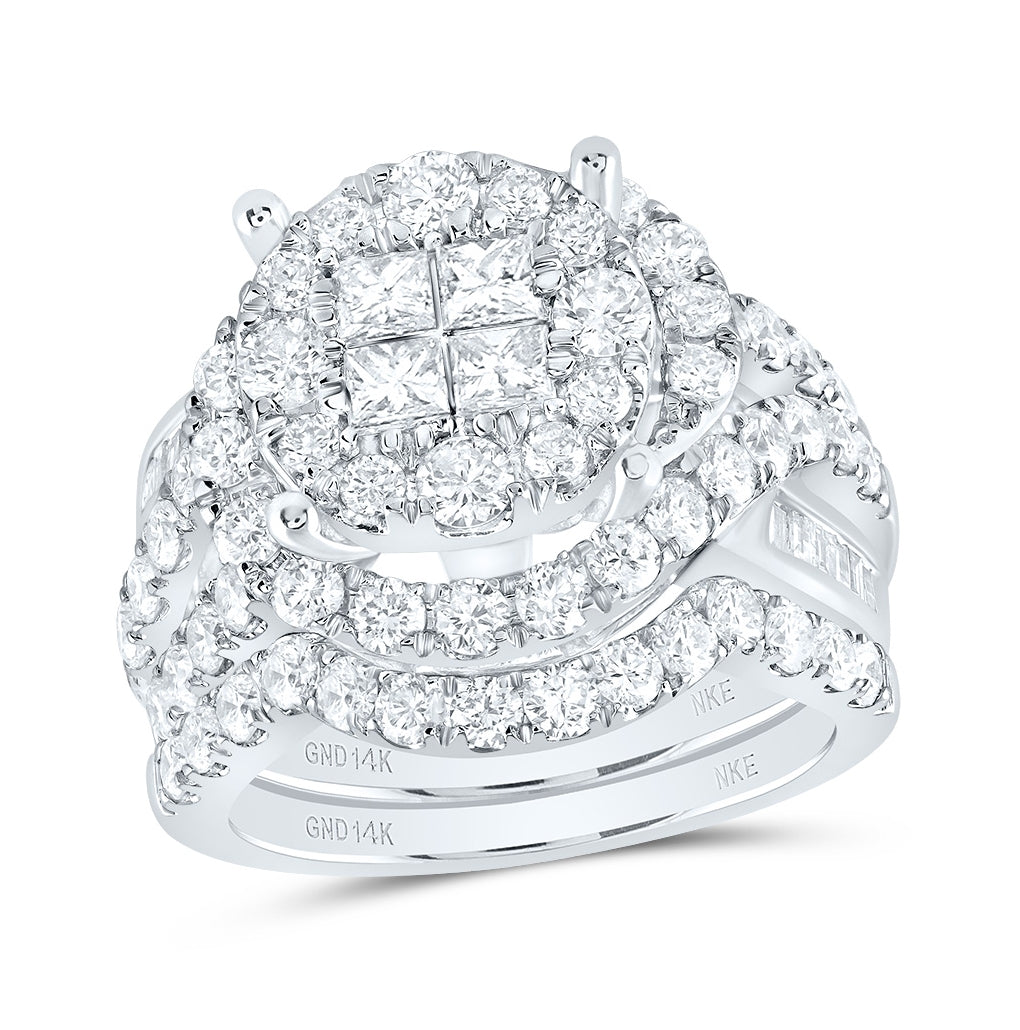 14K White Gold Princess Diamond Cluster Bridal Wedding Ring Band Set 3 Cttw, Womens Size: 5-10